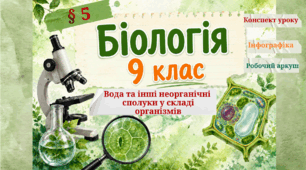 Вода та інші неорганічні сполуки у складі організмів. Конспект уроку+робочий аркуш+інфографіка. Біологія 9 клас НУШ