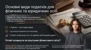 Презентація: «Основні види податків для фізичних та юридичних осіб» (9 клас НУШ)
