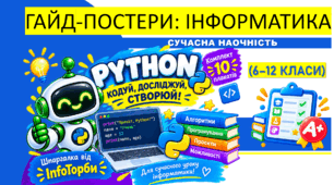 Шпаргалка від InfoТорби | Комплект гайд-постерів «PYTHON: КОДУЙ, ДОСЛІДЖУЙ, СТВОРЮЙ!»