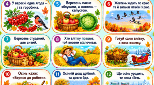 Яскравий навчальний постер «Прислів’я про осінь»
