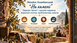 ПРЕЗЕНТАЦІЯ. 9 клас. М.Коцюбинський. "На камені". Народні звичаї і традиції киримли. Морально-етична проблематика новели. + пакет матеріалів