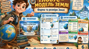 Презентація та робочий аркуш на урок географії в 6 класі на тему " Глобус - модель Землі. Форма та розміри Землі " та картки з завданнями на урок