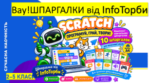 Шпаргалка від InfoТорби | Scratch для початкової школи — 10 яскравих шпаргалок з програмування | 2–5 кл.