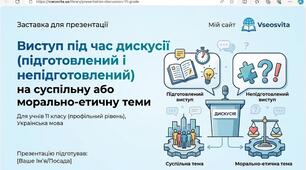 Виступ під час дискусії (підготовлений і непідготовлений) на суспільну або морально-етичну теми (інший варіант уроку)