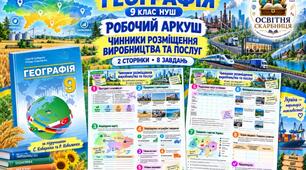 Чинники розміщення виробництва та послуг — робочий аркуш, 9 клас НУШ за підручником Коберніка та Коваленка