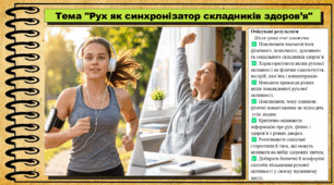 Рух як синхронізатор складників здоров’я. Здоров'я, безпека та добробут. 9 клас (НУШ). За підручником авторів Гущина Н. та інші.