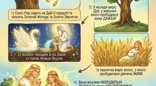 Інфографіка Антропогонічні міфи. «Дажбог і Жива» (за С. Плачиндою).