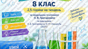 КАЛЕНДАРНО-ТЕМАТИЧНЕ ПЛАНУВАННЯ ХІМІЯ • 8 КЛАС • НУШ 2,5 години на тиждень • 88 годин на рік за модельною навчальною програмою «Хімія. 7–9 класи» автор О. В. Григорович • підручник О. В. Григорович, О. Ю. Недоруб (2025)