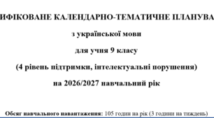 Модифіковане календарно-тематичне планування з Української мови 9 клас