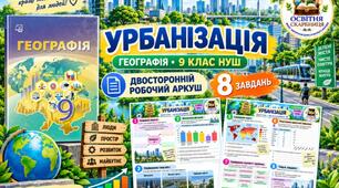 Урбанізація — робочий аркуш із географії, 9 клас НУШ за підручником Запотоцького та співавторів