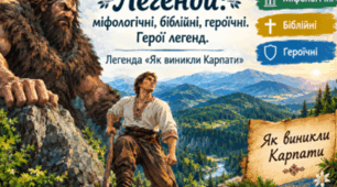 Легенди: міфологічні, біблійні, героїчні. Герої легенд. Зміст і жанрові особливості народних легенд. Легенда «Як виникли Карпати». Аналіз твору. 5 клас. НУШ.