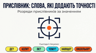 Прислівник. Розряди прислівників за значенням. 8 клас НУШ — яскрава презентація з інтерактивними вправами та грою