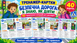 🚦 «Безпечна дорога: я знаю, як діяти!» — 40 тренажер-карток з ПДР | 2 варіанти | PDF + PNG | 1–6 класи