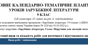 КТП (оновлене) із зарубіжної літератури для 9 класу НУШ за підручником Ю. Ковбасенка (35 годин).