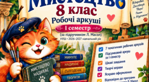 🎨🥰💛🧡 Мистецтво. 8 КЛАС. РОБОЧІ АРКУШІ. І СЕМЕСТР 🐾 Яскравий комплект від котика Мурчика 📚 За тематикою підручника Л. Масол