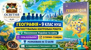 Діагностувальна контрольна робота «Населення України та світу». ГР1 — географія, 9 клас НУШ за підручником В. Запотоцького