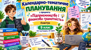 Календарно-тематичне планування з предмета «Підприємництво і фінансова грамотність», Пластун ,9 клас (0,5 год/тиждень, 19 годин)