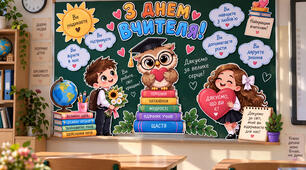 🌸 Оформлення дошки до Дня вчителя «Дякуємо за велике серце!»