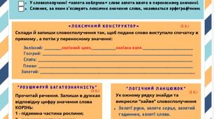 Робочий аркуш "Лексичне значення слова. Однозначні та багатозначні слова. Пряме та переносне значення слова"