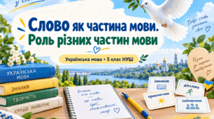 Слово як частина мови. Роль різних частин мови. 5 клас НУШ | Конспект + презентація + Classroom + «Посвідчення миротворця слова»