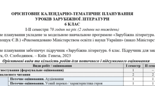 КТП (оновлене)із зарубіжної літератури. 6 клас. 70 годин. Є. Волощук
