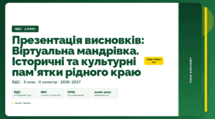 План-конспект уроку «Презентація висновків: Віртуальна мандрівка. Історичні та культурні пам’ятки рідного краю» (3 клас, Я досліджую світ, Тагліна)
