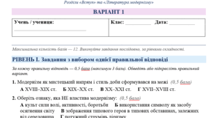 Підсумкова тематична робота з української літератури . Розділи «Вступ» та «Література модернізму»
