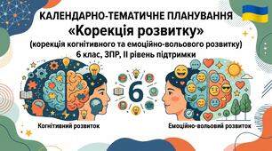 Календарно-тематичне планування «Корекція розвитку» (корекція когнітивного та емоційно-вольового розвитку), 6 клас, ЗПР, ІІ рівень підтримки
