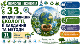 Предмет вивчення екології, її завдання та методи. Презентація, інфографіка, робочий аркуш