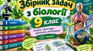 Збірник задач з біології. 9 клас: теорія, приклади, практика, розв'язання (22 теми) понад  220 задач