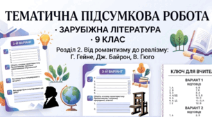 ТЕМАТИЧНА ПІДСУМКОВА РОБОТА · ЗАРУБІЖНА ЛІТЕРАТУРА · 9 КЛАС Розділ 2. Від романтизму до реалізму: Г. Гейне, Дж. Байрон, В. Гюго