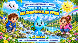 Інтегрований урок для учнів 4 класі Тема: «Подорож краплинки: від хмаринки до річки»