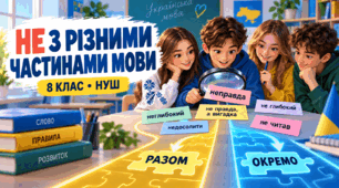 Написання не з різними частинами мови. Урок-повторення • 8 клас НУШ