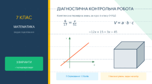 Діагностична контрольна робота з математики на початок 7 класу (Алгебра/Повторення за 6 клас). 3 варіанти + відповіді.