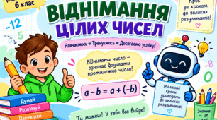 Картка з математики для дитини з ООП по темі : «Віднімання цілих чисел»