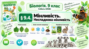 § 9.4. Мінливість. Неспадкова мінливість. Презентація, інфографіка, робочий аркуш