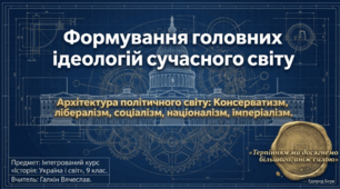 Формування головних ідеологій сучасного світу: консерватизм, лібералізм, соціалізм, націоналізм, імперіалізм