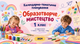 Календарно-тематичне планування з образотворчого мистецтва, 1 клас. За підручником Т. Рубля, Т. Щеглова, І. Мед, 2024 рік.