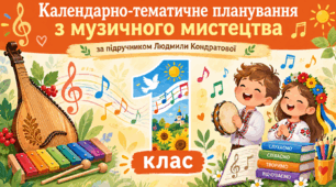 Календарно-тематичне планування з музичного мистецтва, 1 клас. За підручником Л. Г. Кондратової, 2023 рік.