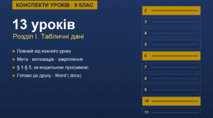 Конспекти уроків з інформатики. 9 клас. Розділ I "Опрацювання табличних даних" - повний комплект на 13 уроків