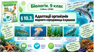 § 10.3. Адаптації організмів водного середовища існування. Презентація, інфографіка, робочий аркуш