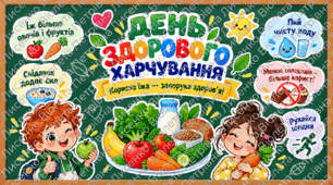 День здорового харчування 🍎 | «Корисна їжа — запорука здоров’я!» | Яскраве оформлення дошки та класу | ЗДО, 1–6 класи