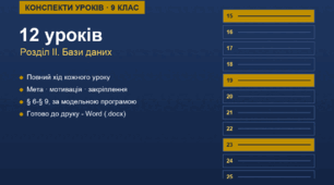 Конспекти уроків з інформатики. 9 клас. Розділ II "Бази даних. Системи керування базами даних" - повний комплект на 12 уроків