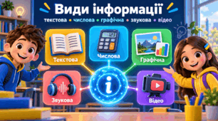 Види інформації: текстова, числова, графічна, звукова, відео