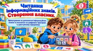 Читання інформаційних знаків. Створення власних. Орієнтування за допомогою інформаційних знаків та позначок на цифрових пристроях і у доступному середовищі.