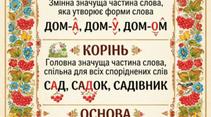 Постер «Визначення основи, закінчення та кореня слова»