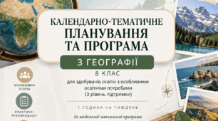 Адаптоване календарно-тематичне планування та програма з географії, 8 клас (ООП, 3 рівень підтримки, 1 год/тиждень)