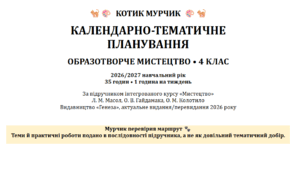 Календарно-тематичне планування з образотворчого мистецтва. 4 клас. 2026/2027 н. р. За підручником Л. Масол