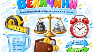 «Величини» — демонстраційний набір для дошки, 3–4 клас