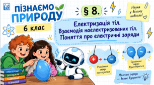 § 8. Електризація тіл. Взаємодія наелектризованих тіл. Поняття про електричні заряди. Презентація, інфографіка, робочий аркуш